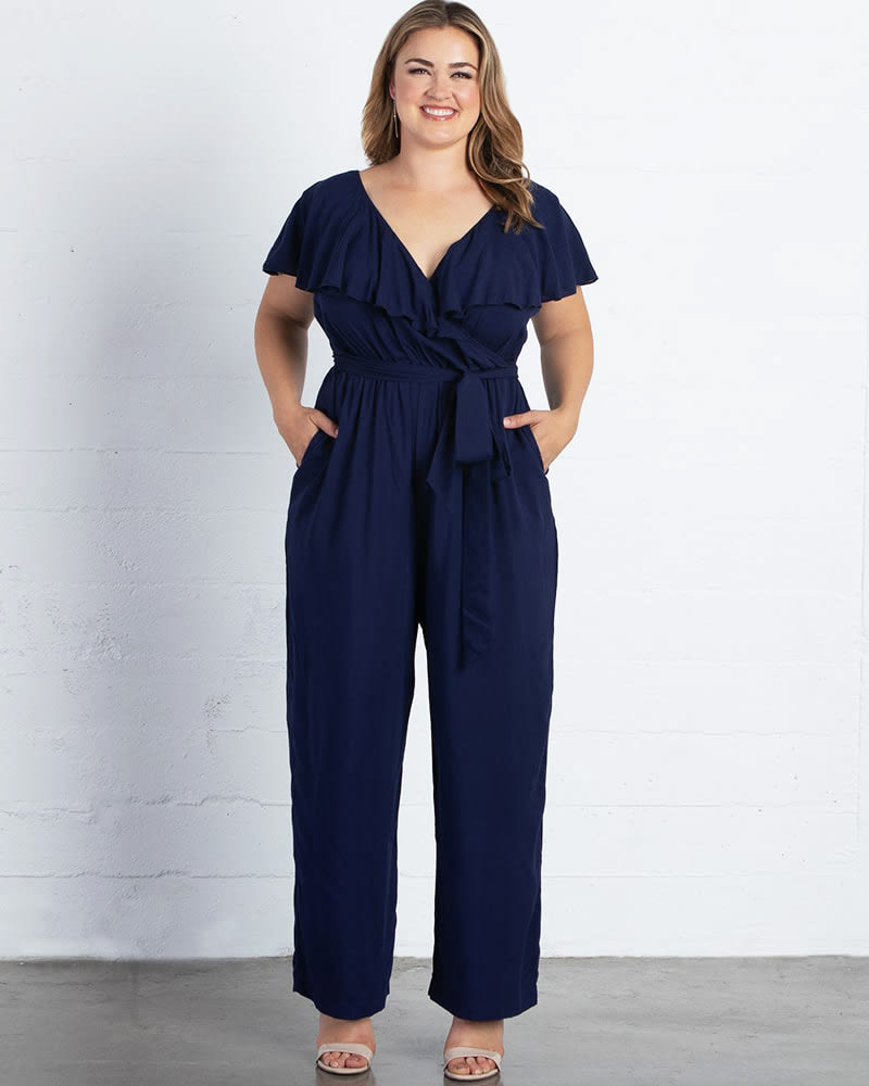 Plus size navy blue jumpsuit cheap